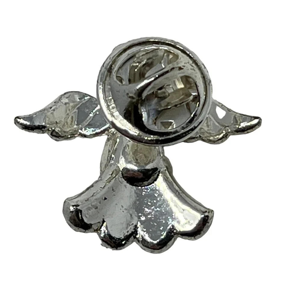 Vintage Angel Brooch‎ Silver Tone with Red White Blue Crystal Pin